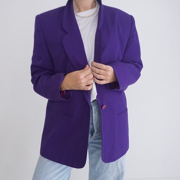 Vintage Pantman Purple 20% Wool Single Button Blazer Size 14 - Picture 2 of 12